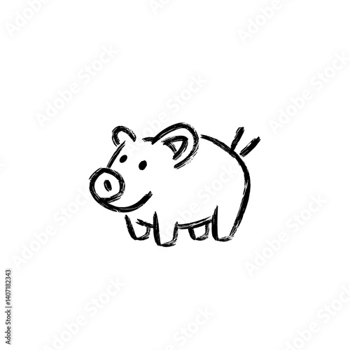 Cute pig illustration in black and white sketch style