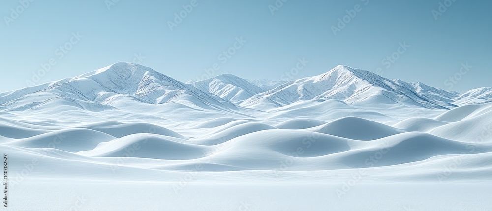 Fototapeta premium A bright winter landscape with smooth snow dunes and peaks against a bright blue sky