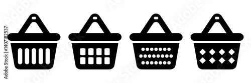 Set of Shopping Basket Icons – Black Silhouette Vector Collection