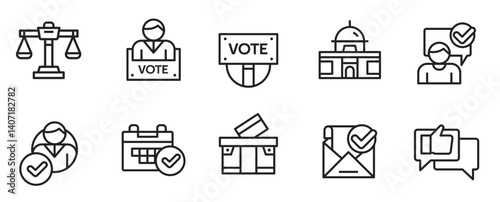 Set of Voting and election icons with line art style. Vector