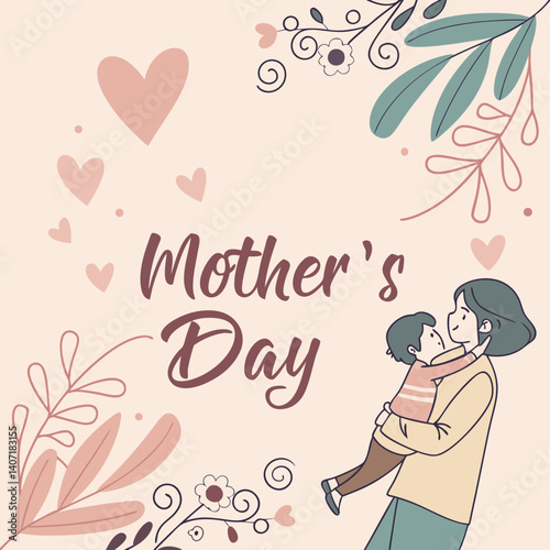 Mother's Day Celebration: a heartfelt depiction of maternal love and tenderness. Embrace the spirit of Mother's Day with this lovely illustration.