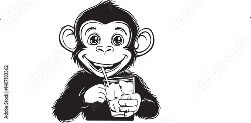 cartoon monkey holding a glass