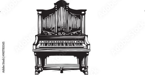 old piano isolated on white