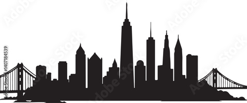 New York City Skyline Silhouette SVG | NYC Bridge & Skyscraper Vector for Cricut & Laser Cutting