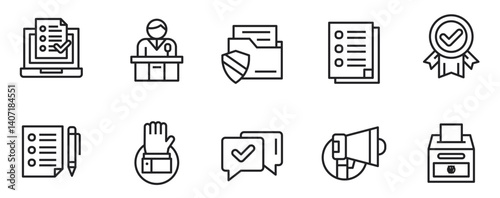 Set of Voting and election icons with line art style. vector