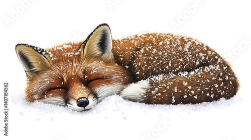 Sleepy fox in snow