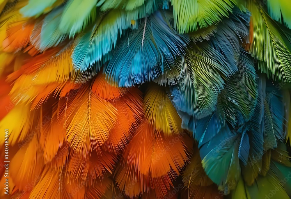 Obraz premium Vibrant Parrot Feathers: A Close-Up Study in Jewel Tones