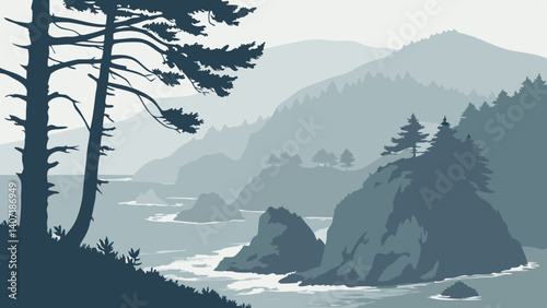 Artistic foggy view of the Oregon coast with sea stacks – Oregon, USA
