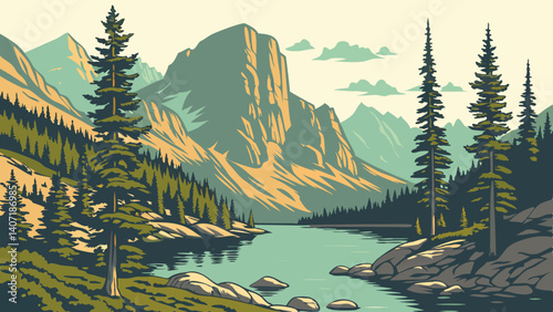 Rocky mountain lakeside view with pines – Colorado, USA

