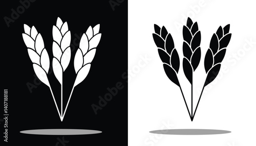Vector image of a beautiful and attractive gold colored rice plant logo on a black and white background