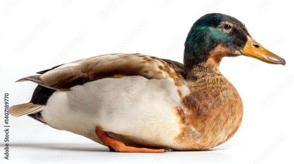 Duck Resting Still on White Background Animal Portrait Duck Resting Still on White Background Animal Portrait