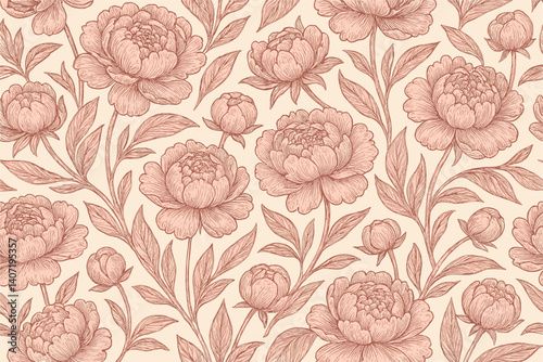 Vintage floral pattern with peonies and leaves for textile and wallpaper design