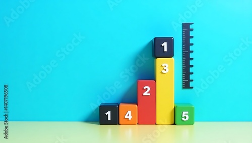 Empowering Growth Visualizing Success and Achievement with Colorful Cubes on a Vibrant Blue Background photo
