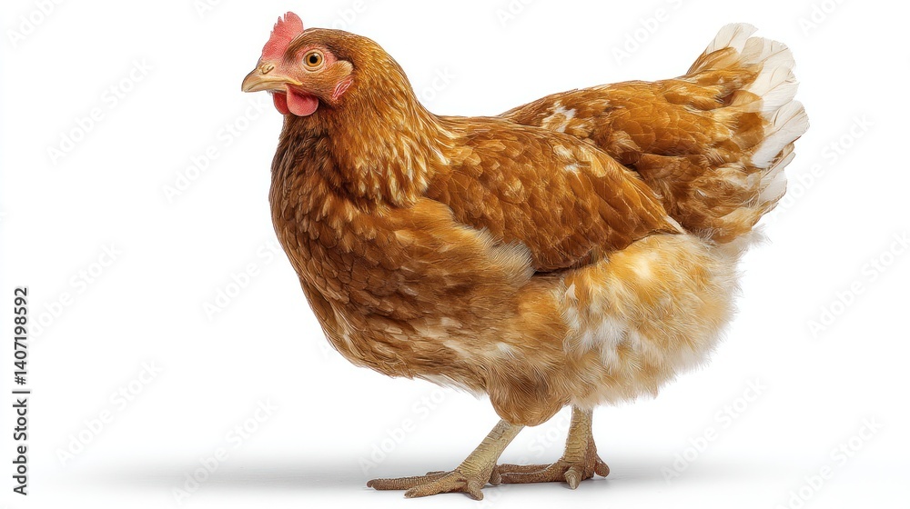 Fototapeta premium Brown Chicken Standing Isolated on White Background