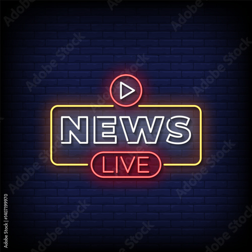 news live neon sign with brick wall background vector
