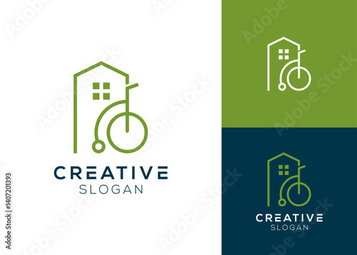 Home with wheelchair logo design for nursing homes, retirement homes, and injury recovery