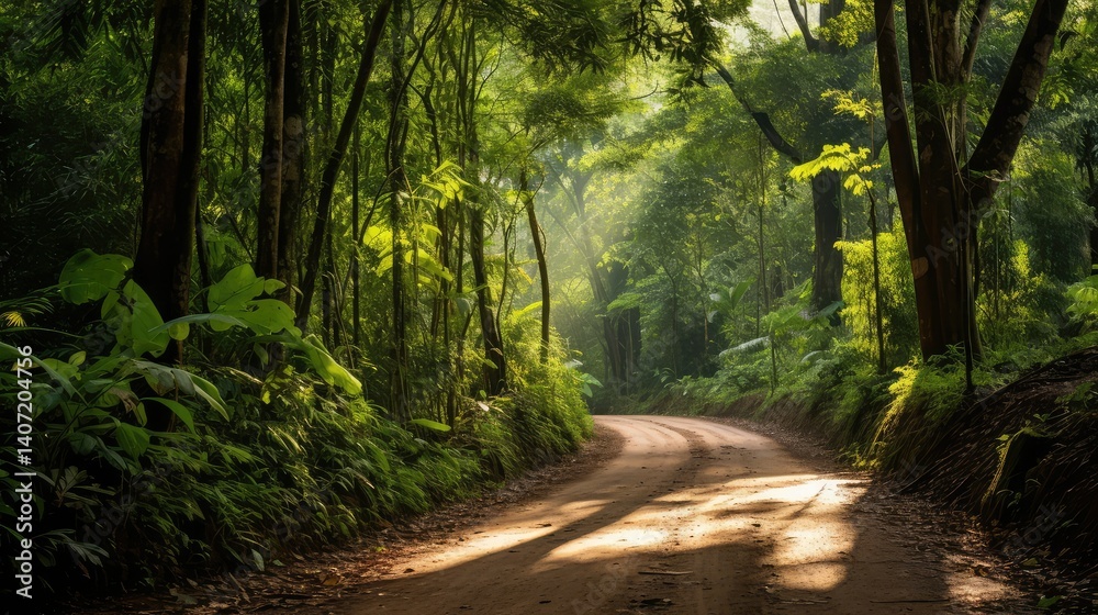 Obraz premium sunlight dirt road jungle