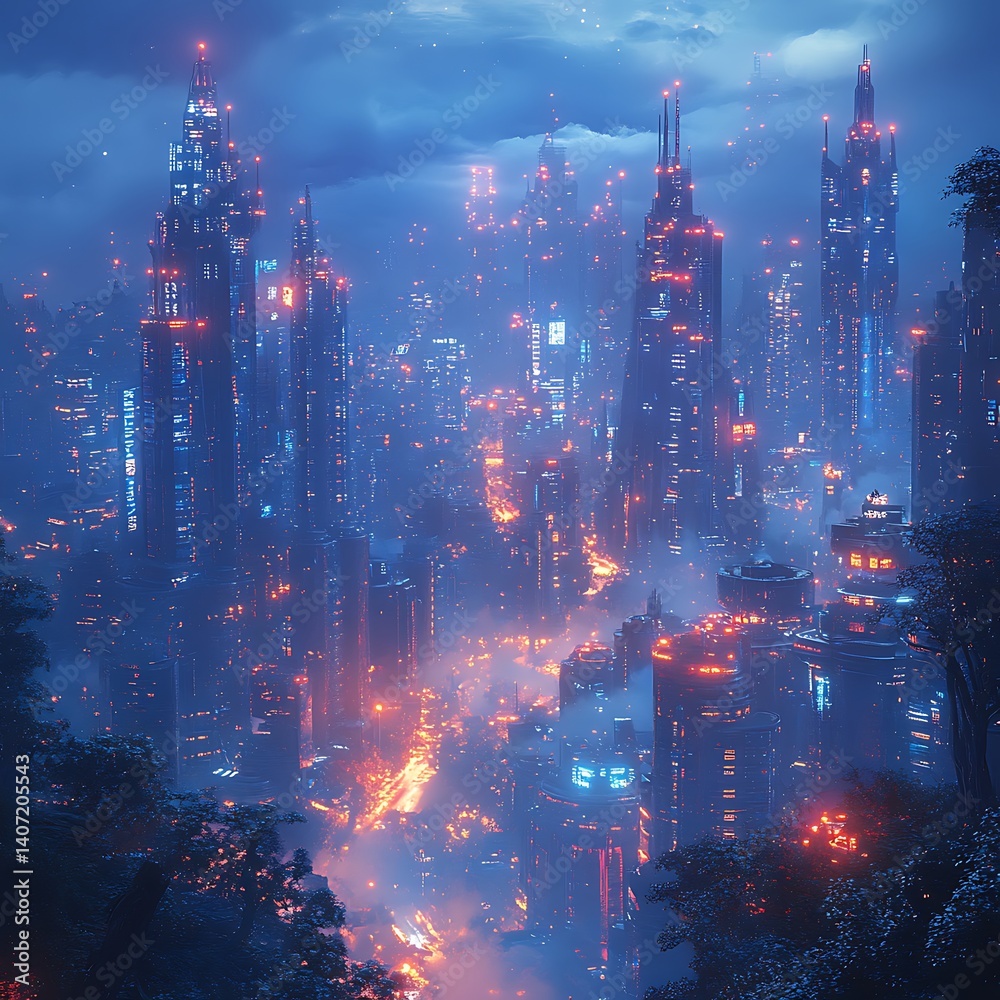 Obraz premium Cyberpunk aesthetic city nightscape high resolution picture