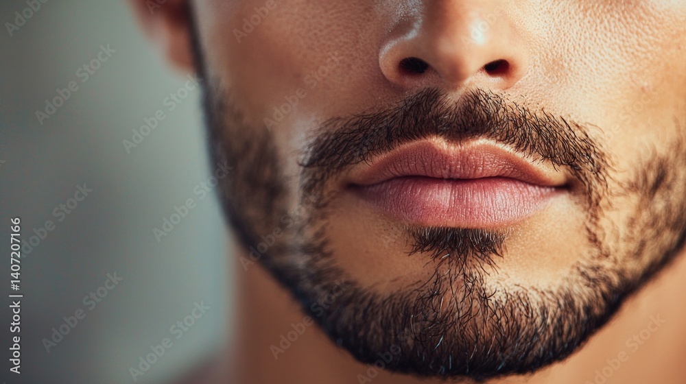 Obraz premium Intimate Close-Up of Male Model with Bearded Facial Features