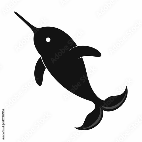 Minimalist Narwhal Silhouette in Black