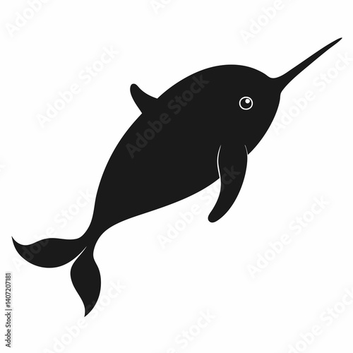 Minimalist Narwhal Silhouette in Black