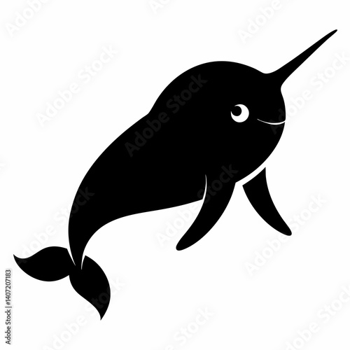 Minimalist Narwhal Silhouette in Black