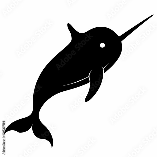Minimalist Narwhal Silhouette in Black