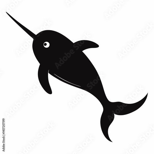 Minimalist Narwhal Silhouette in Black
