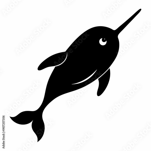 Minimalist Narwhal Silhouette in Black