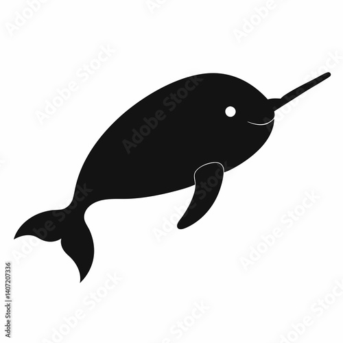 Minimalist Narwhal Silhouette in Black