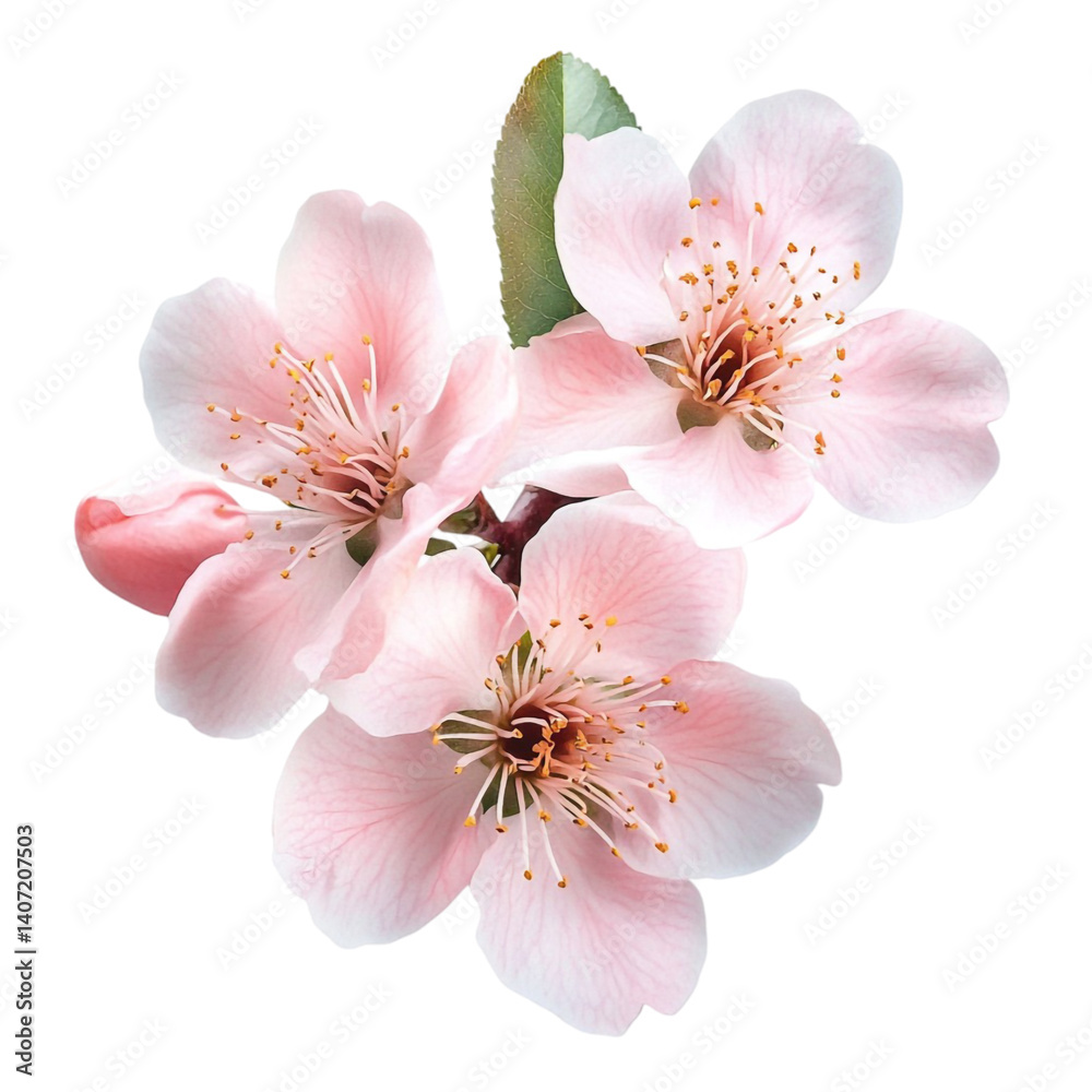 Delicate pink blossoms three flowers a leaf springtime nature beauty floral