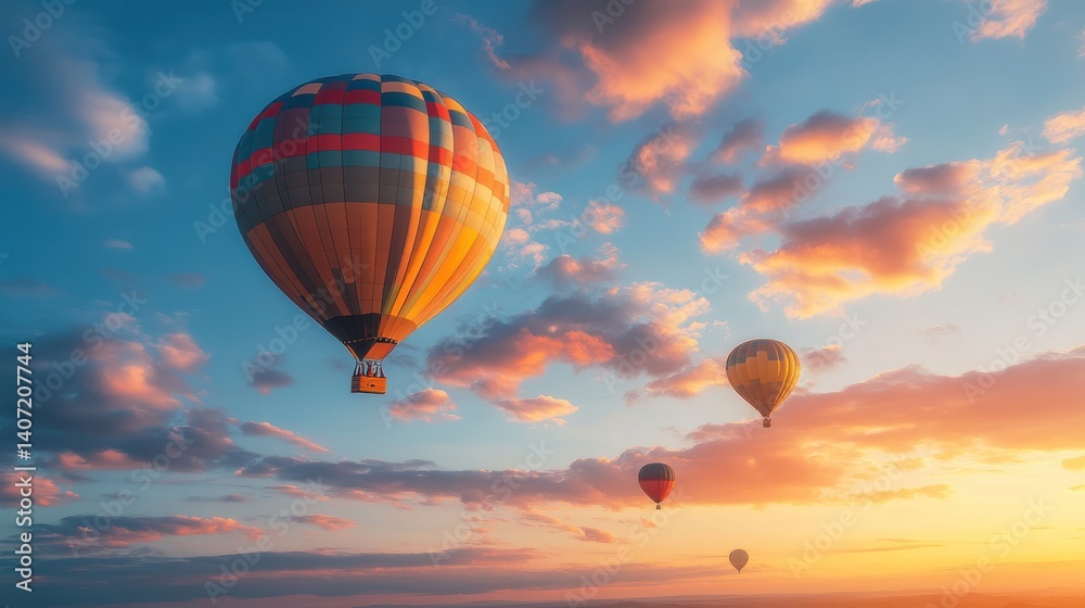Obraz premium Hot air balloons at sunset sky travel adventure