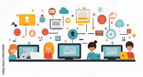 Wallpaper Mural The concept of ​​creating a digital project management team or a high-quality learning environment that helps students develop their talents and represents preparation for social business. Torontodigital.ca