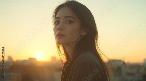 Woman in Romantic Sunset Scene Capturing Emotions and Beauty