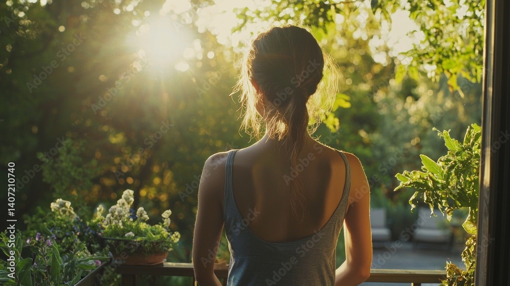 Serene Romantic Scene with Woman in Nature at Sunset