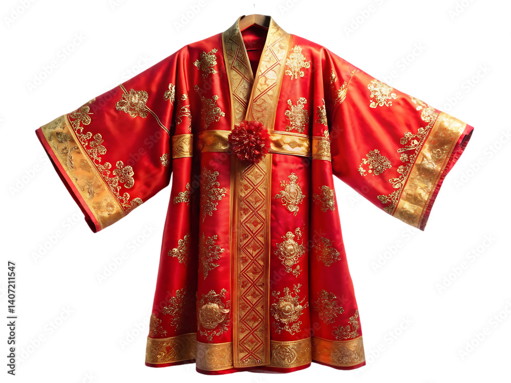 a red robe with a gold design a red robe with a gold design