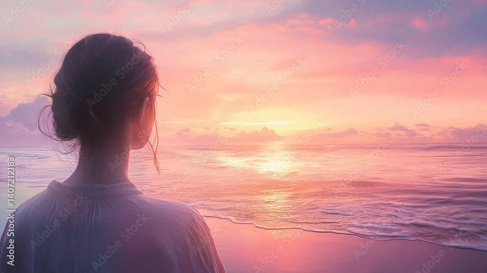 Serene Moment at Sunset in a Romantic Beach Scene
