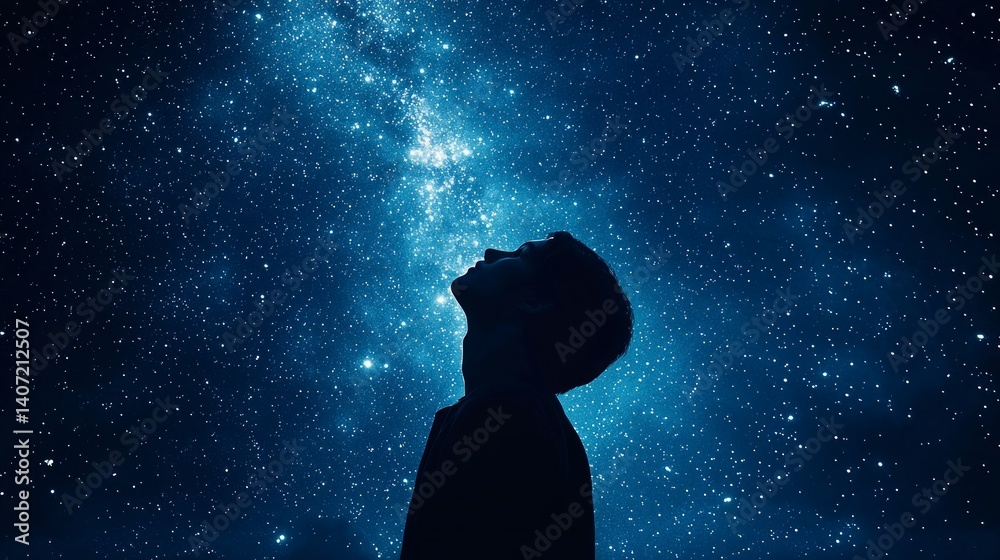 Romantic Scene in a Starry Night Sky with a Thoughtful Individual