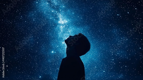 Obraz na płótnie Romantic Scene in a Starry Night Sky with a Thoughtful Individual w salonie