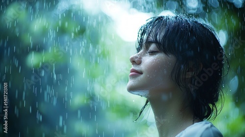 Romantic Rainy Scene Featuring Emotional Expression and Natural Beauty