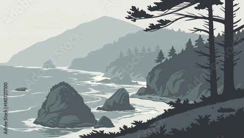 Artistic foggy view of the Oregon coast with sea stacks – Oregon
