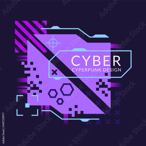 Glitch tech banner, futuristic cybernetic circuit board concept featuring a purple palette