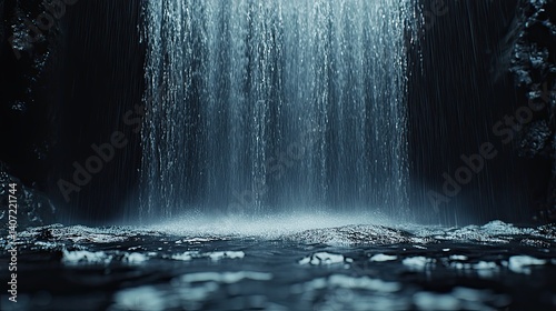 A tranquil waterfall cascading into a cool, dark pool.