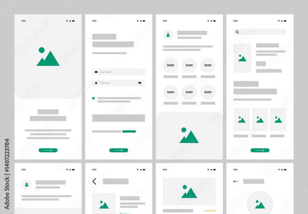 Modelo de Modern Mobile App Wireframe UI UX Design Template do Stock ...