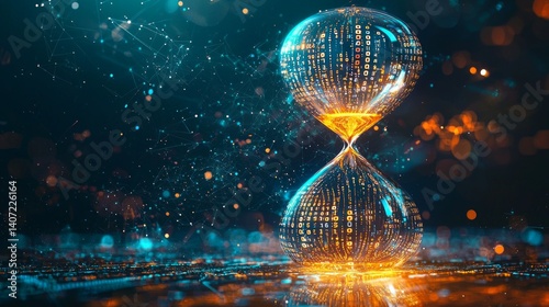 Obraz na płótnie Futuristic Hourglass with Digital Elements and Glowing Effects w salonie