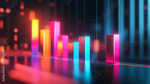 Minimalistic bar graph with gradient colors, symbolizing positive quarterly results, glowing in a modern corporate setting. (2)