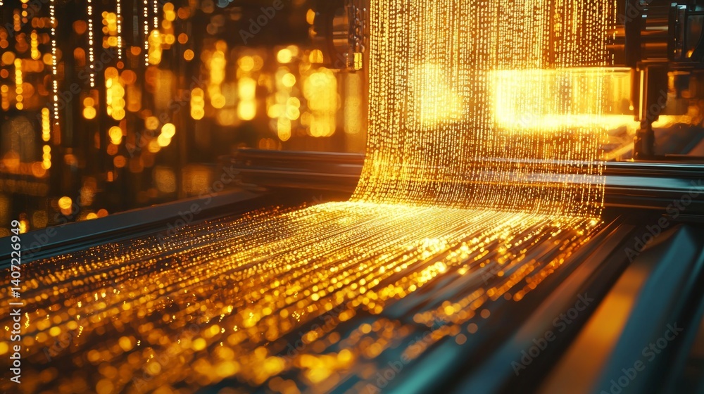 Radiant Golden Stream of Data Flowing in Futuristic Environment