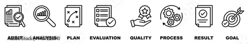 Assessment banner web icon vector illustration for accreditation and evaluation method on business and education with audit, analysis, plan, evaluate
