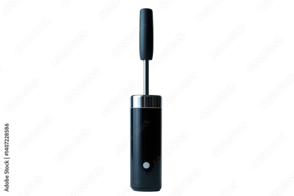 Sleek black and silver umbrella with a comfortable ergonomic handle isolated on a pure black on transparent background Sleek black and silver umbrella with a comfortable ergonomic handle isolated on a pure black on transparent background