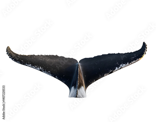 tail of a humpback whale isolated against a white background